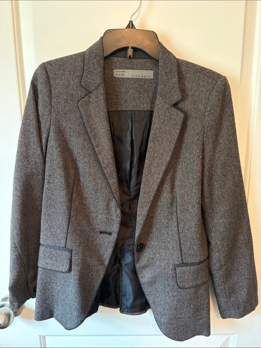 Zara Gray Tweed Blazer - Single Button Notch Lapel